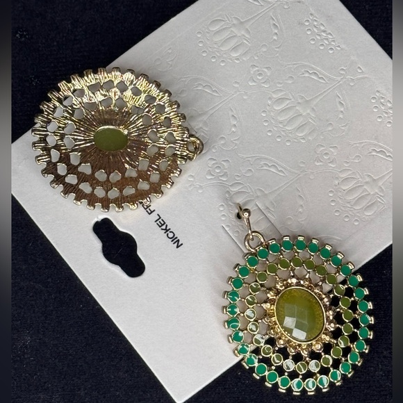 Chic Boho Green & Gold Statement Earrings - Nickel Free 1.5in - Picture 3 of 5